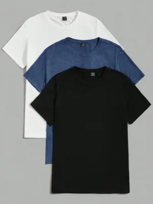Men Summer Solid Color Round Neck Knitted Short Sleeve Homewear Top
