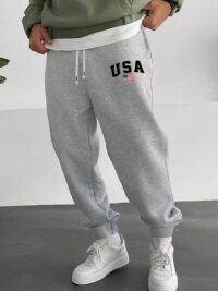 Autumn New Men's Sweatpants, Knitted Elastic Waist Drawstring Joggers, Letter Graphic Print,For Outdoor Activities And Jogging