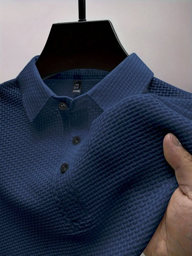 Men's Casual Solid Textured Polo Shirt Summer, For Golf - Image 1