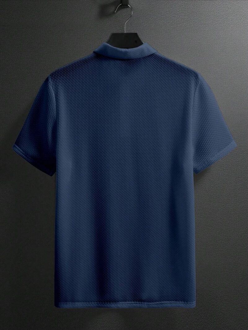 Men's Casual Solid Textured Polo Shirt Summer, For Golf - Image 2
