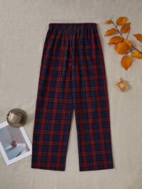 Pre-Owned Women's Casual Plaid Elastic Waist Straight Leg Pajama Pants