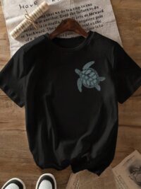 Loose Casual Sea Turtle & Letter Print T-Shirt, Suitable For Summer Beach, Malibu, Surfing, Diving, Seattle Beach Graphic Tees Women Tops