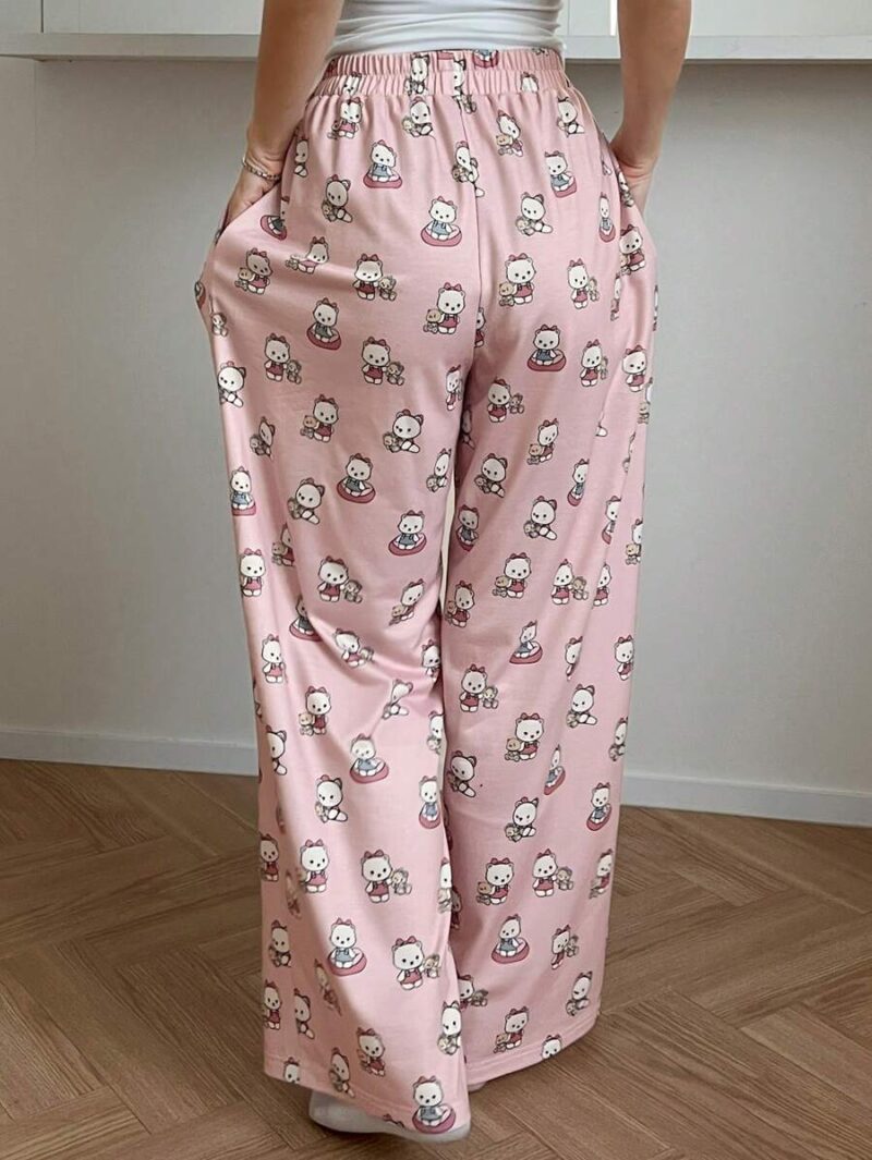 Cute Cartoon Allover Print Straight Leg Pajama Bottom, Pink - Image 2