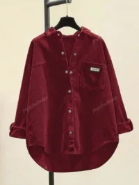 Women Corduroy Button Down Shirts Relaxed Fit Casual Long Sleeve Fashion Cardigan Jacket