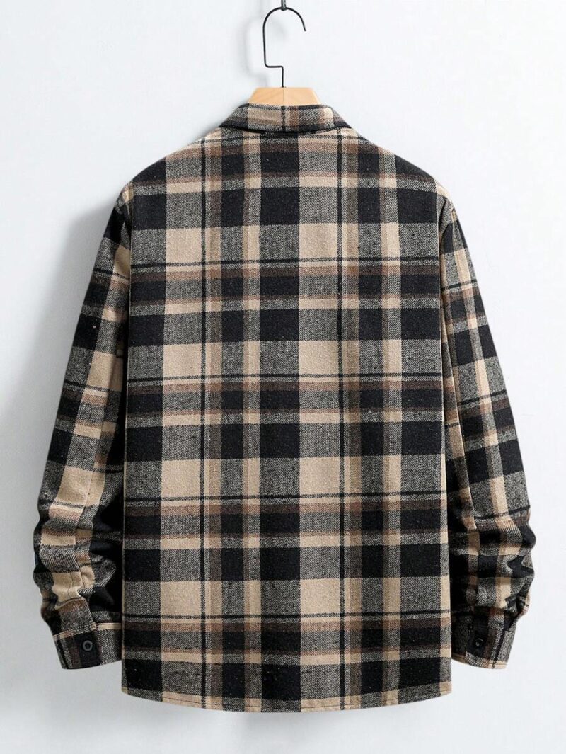 Men's Plaid Long Sleeve Utility Pocket Shacket For Autumn And Winter - Image 2